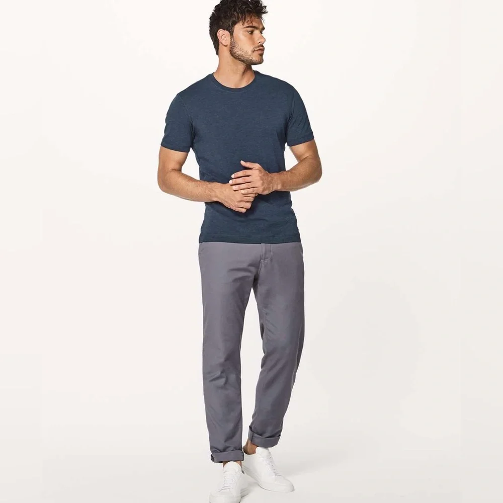 Lululemon Athletica Men’s 5 Year Basic Tee Short Sleeve Heathered Nautical Navy - Picture 2 of 9